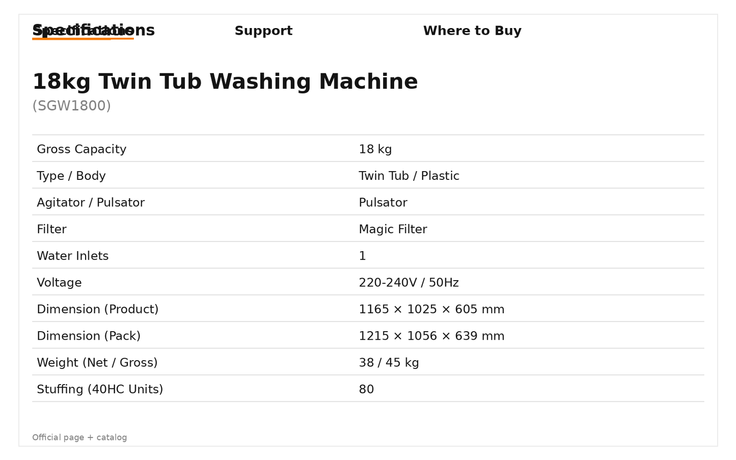 Super General SGW 1800 18 Kg Twin Tub Washing Machine