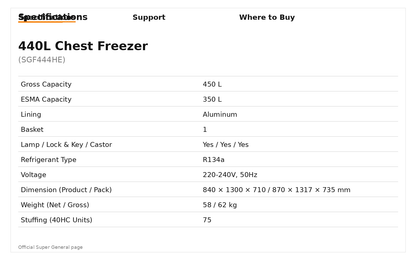 Super General SGF 444 H Chest Freezer (440 L)