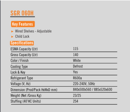 Super General SGR 060 HE Single-Door Refrigerator (140 L)
