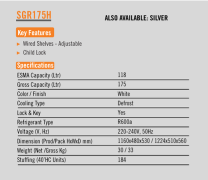 Super General SGR 175 HE 175L Top Mount Refrigerator