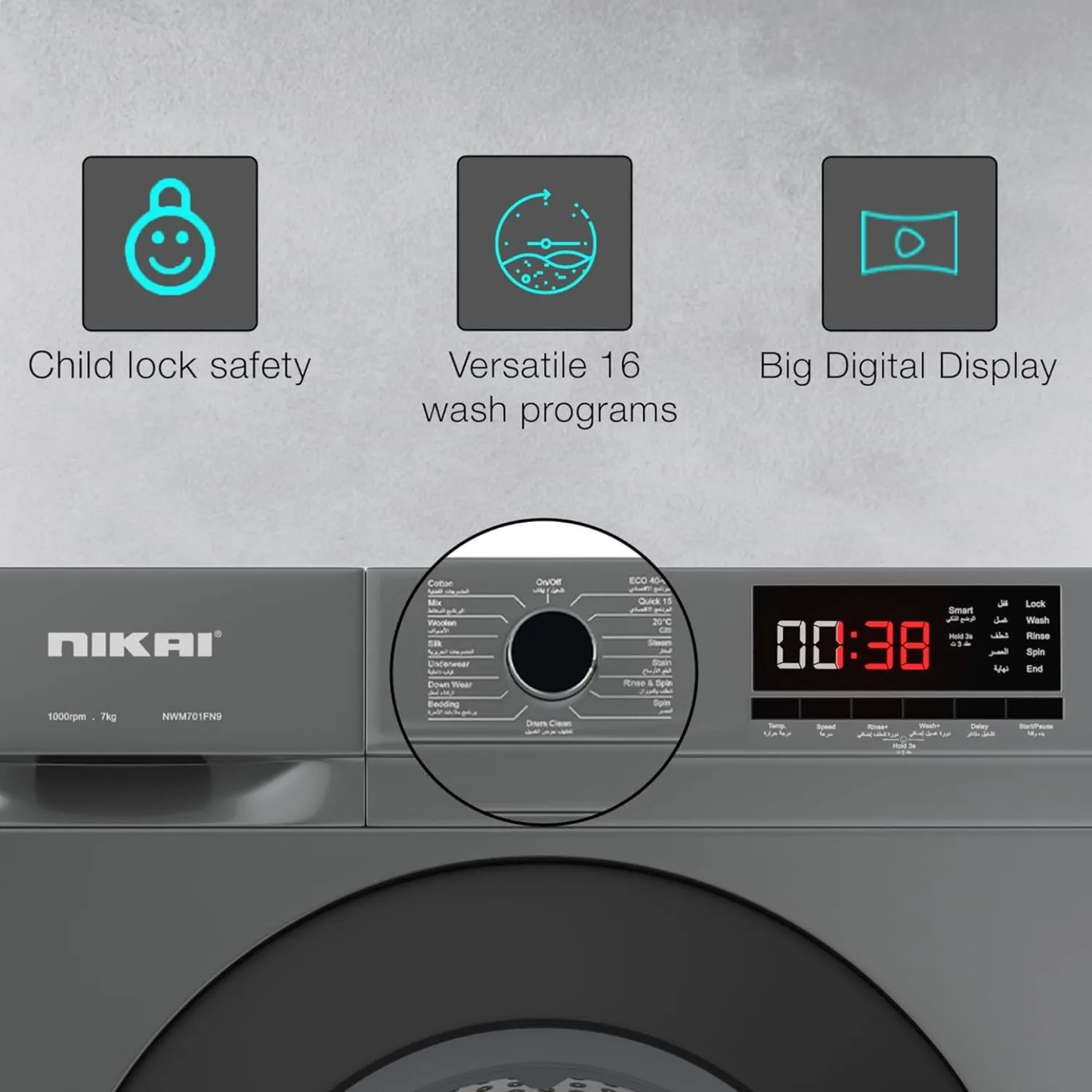 NIKAI 7 KG FRONT LOAD WASHER FULL AUTO