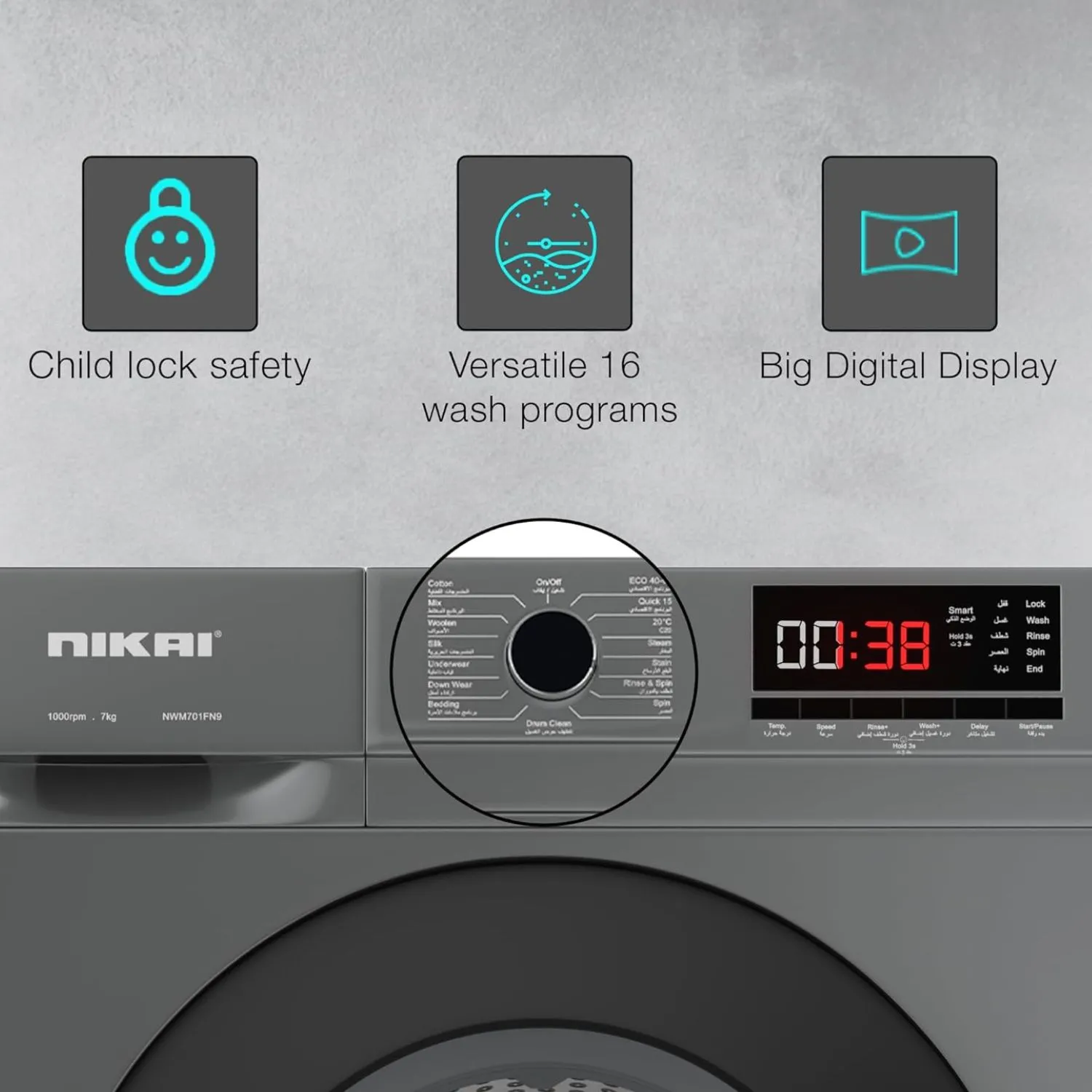 NIKAI 7 KG FRONT LOAD WASHER FULL AUTO