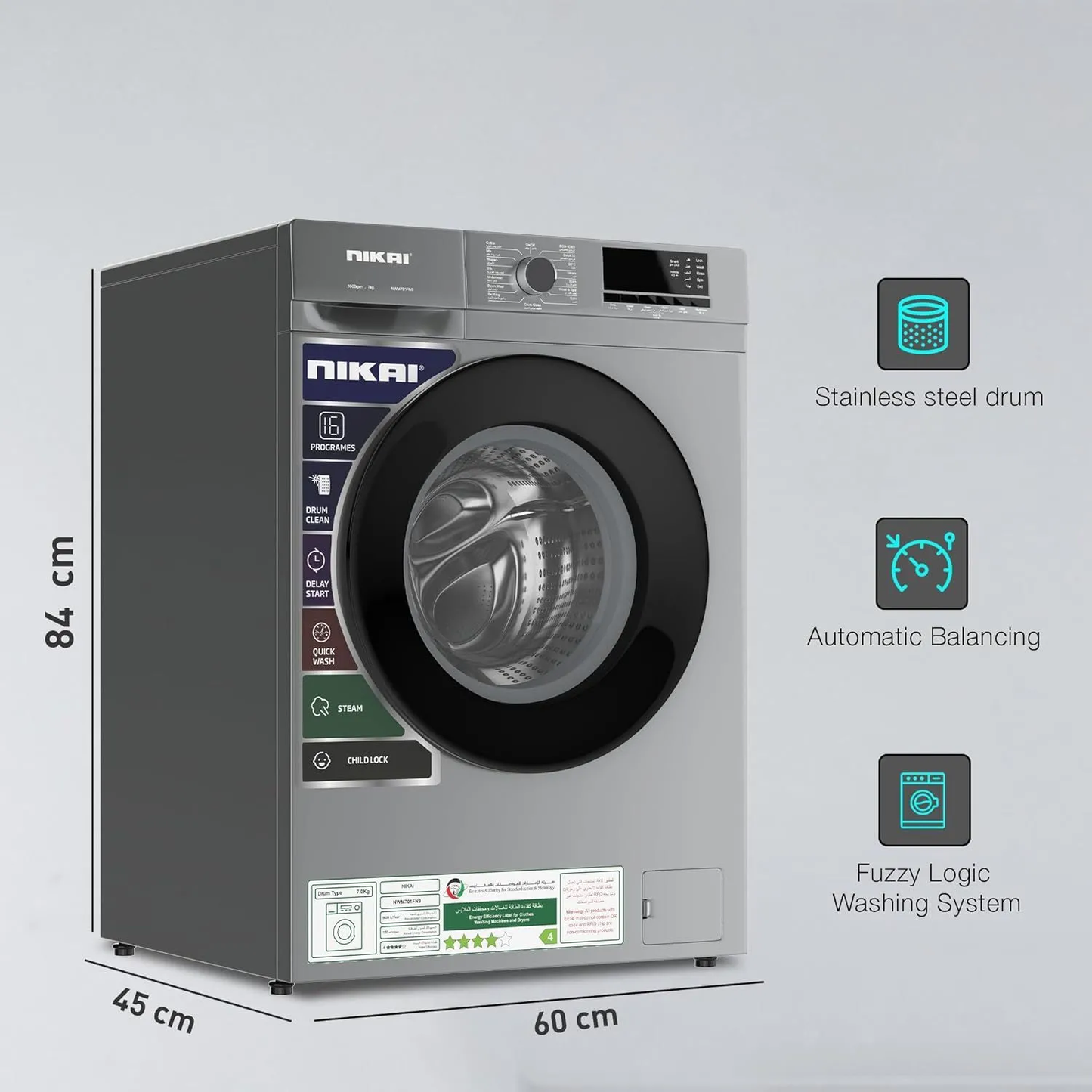 NIKAI 7 KG FRONT LOAD WASHER FULL AUTO